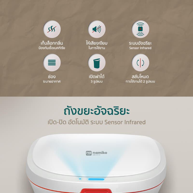 ถังขยะอัตโนมัติ NAMIKO รุ่น SMART ONE สีขาว_3